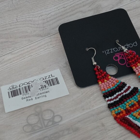 Paparazzi Western Red Beaded Bohemian Earrings - Picture 5 of 5